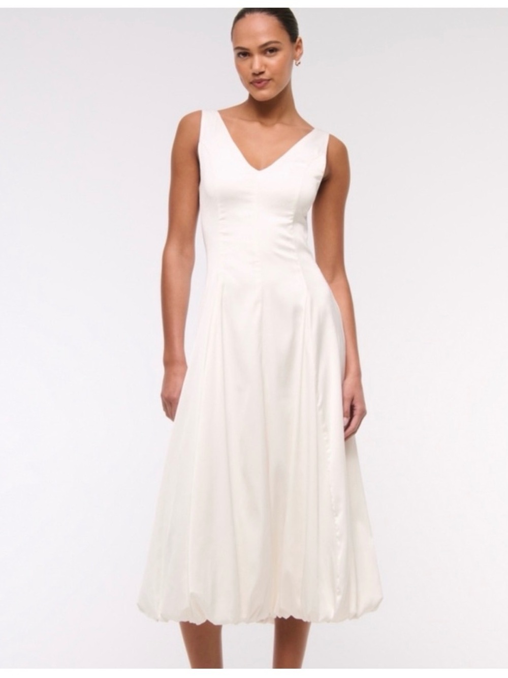 Abercrombie & Fitch White Bubble Hem V-Neck Midi Dress